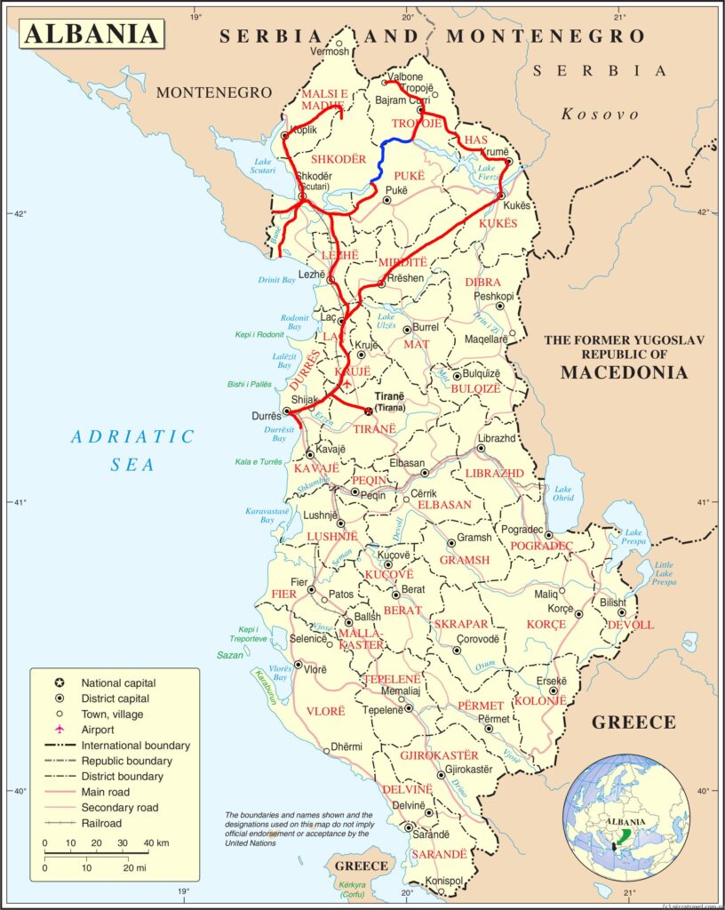 Albánie - mapka